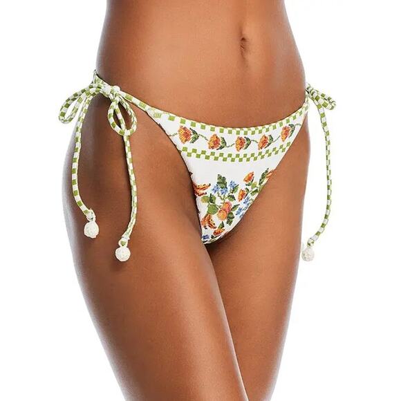 FARM RIO SIZE LARGE BANANA VITAMIN TIE SIDE BIKINI BOTTOM WHITE MULTI NEW - Picture 1 of 12